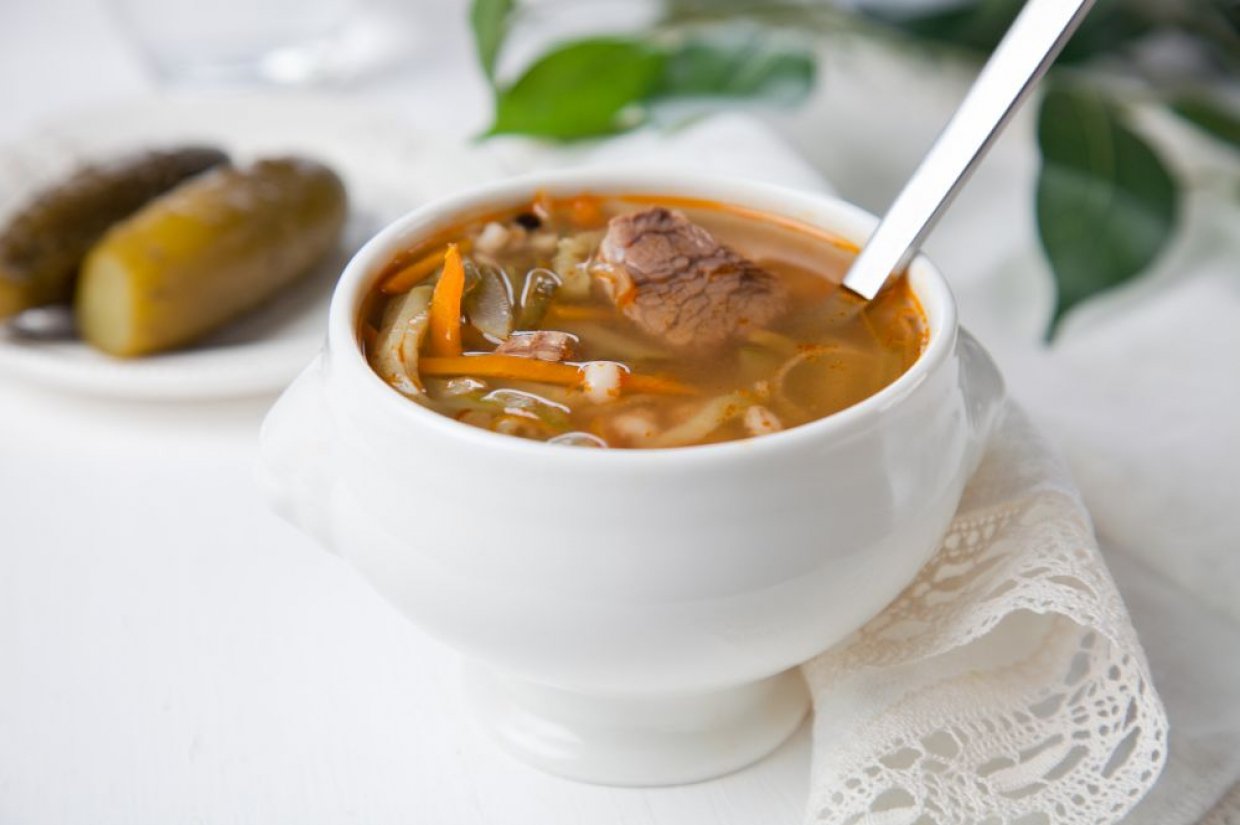 Рассольник с говядиной и перловкой Рассольник с говядиной и перловкой
