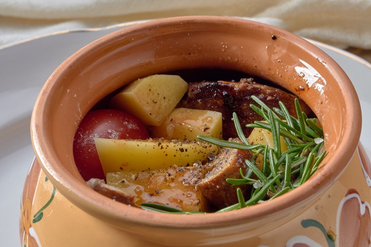 Мясо с картошкой и помидорами в горшочках Мясо с картошкой и помидорами в горшочках