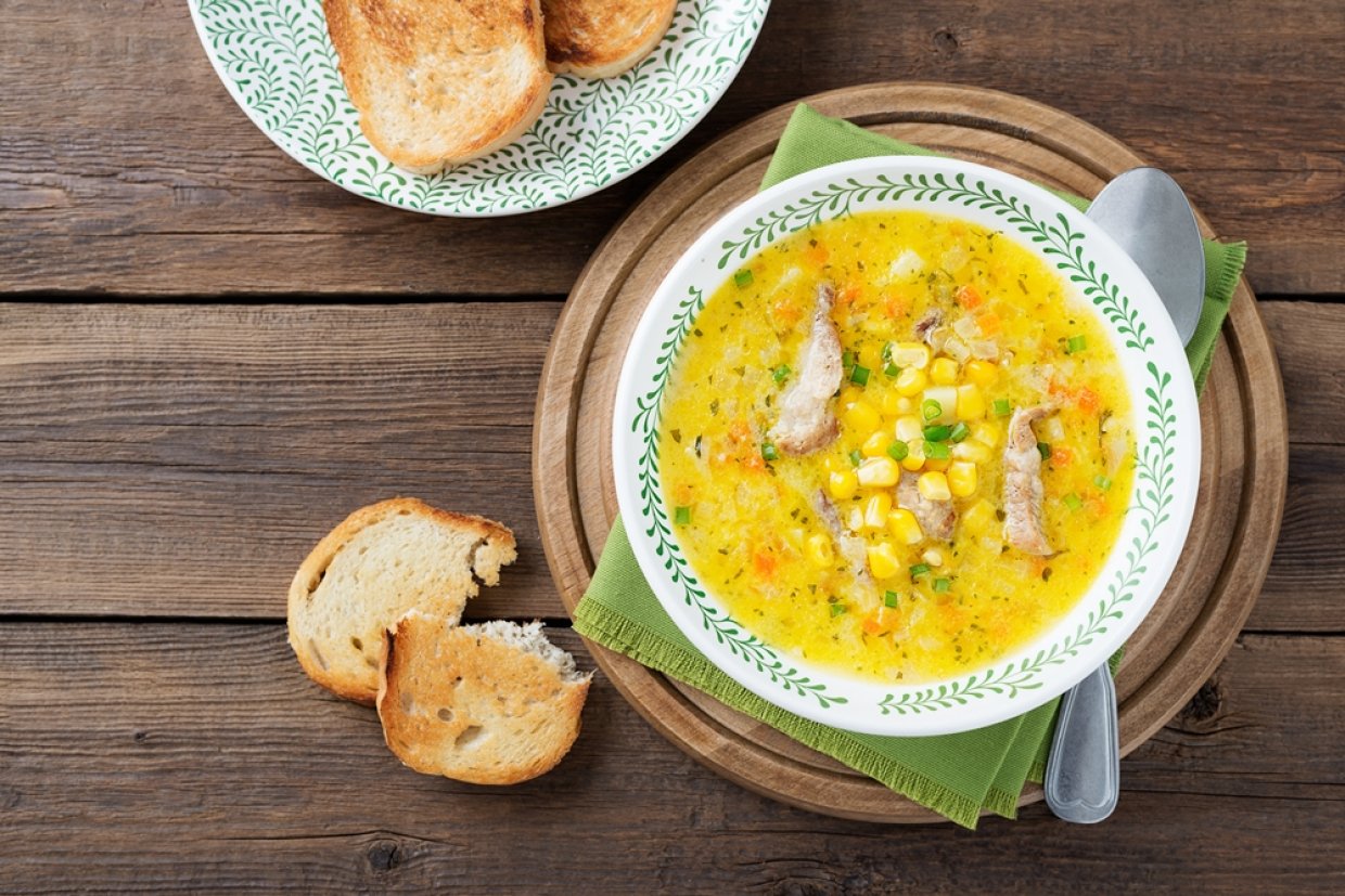 Суп-пюре из кукурузы с овощами и мясом Суп-пюре из кукурузы с овощами и мясом