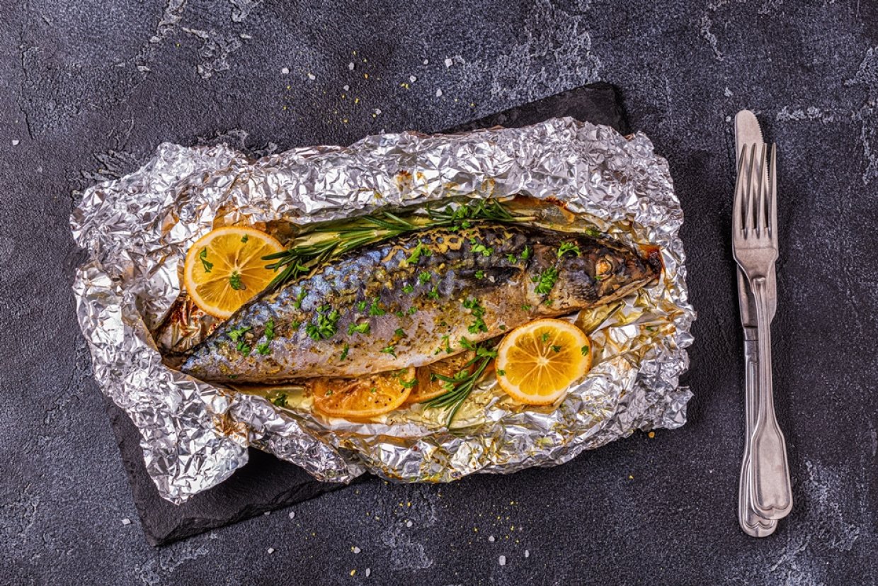 Скумбрия в фольге с апельсинами Скумбрия в фольге с апельсинами