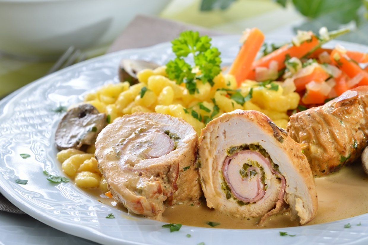 Куриный рулет с ветчиной и корнишонами Куриный рулет с ветчиной и корнишонами