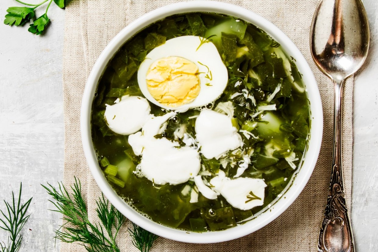 Зеленый борщ с курицей Зеленый борщ с курицей