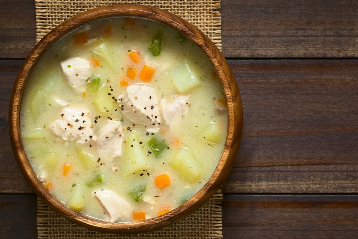 Молочный суп с курицей и овощами Молочный суп с курицей и овощами