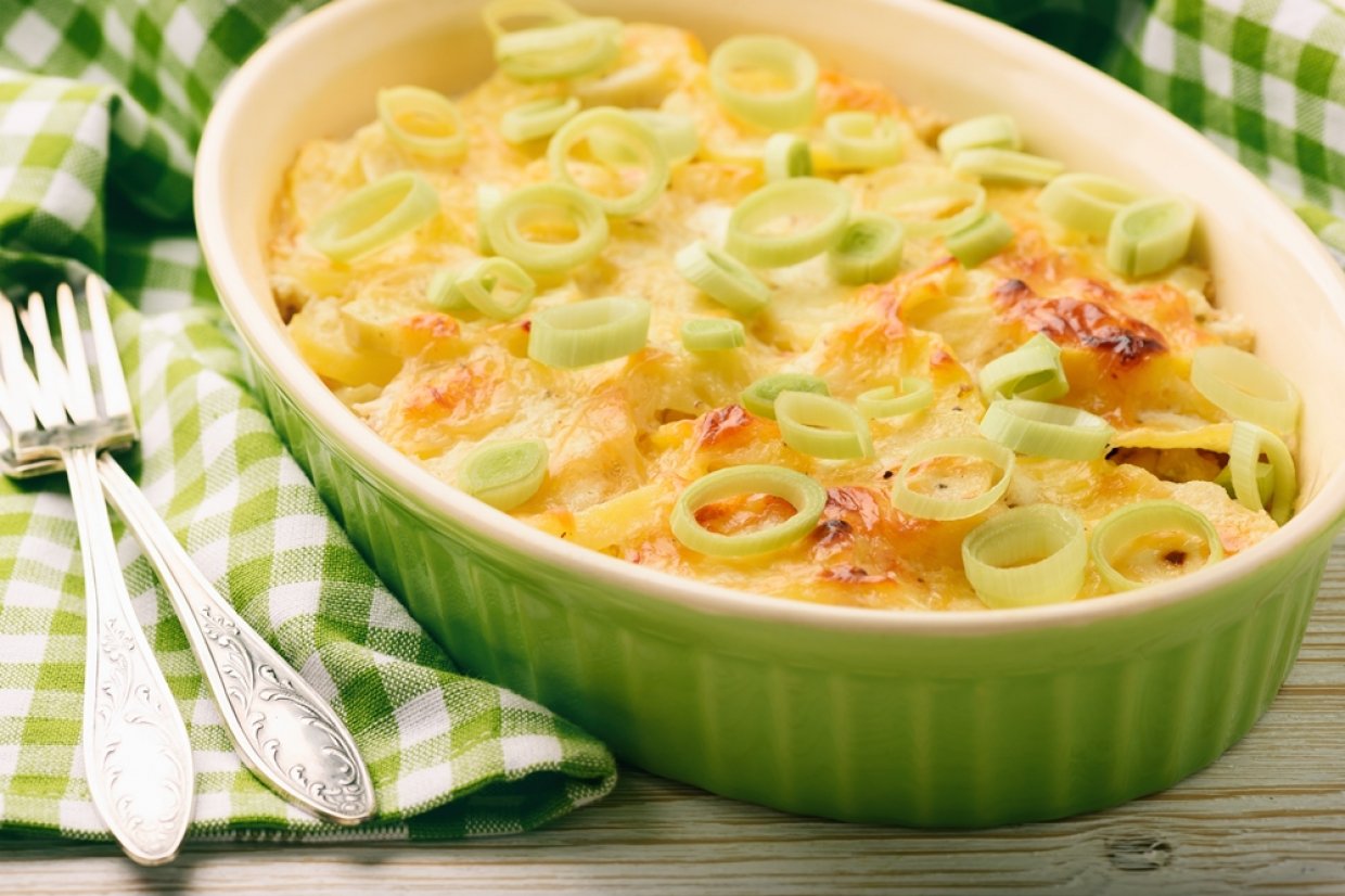 Картофельная запеканка с фаршем и луком-пореем Картофельная запеканка с фаршем и луком-пореем