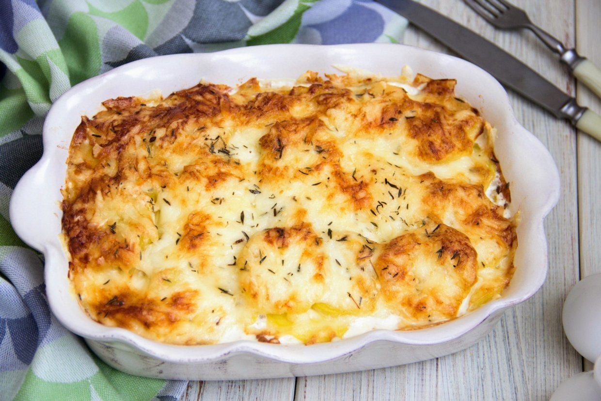 Картофельная запеканка с курицей и сливками Картофельная запеканка с курицей и сливками