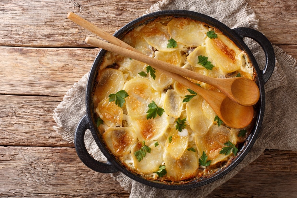 Картофельная запеканка с баклажанами и фаршем Картофельная запеканка с баклажанами и фаршем