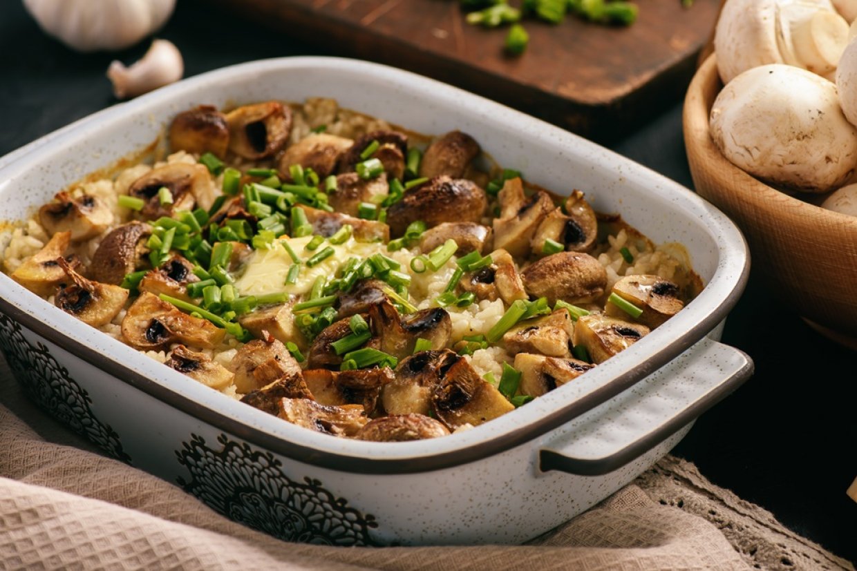 Рисовая запеканка с шампиньонами Рисовая запеканка с шампиньонами