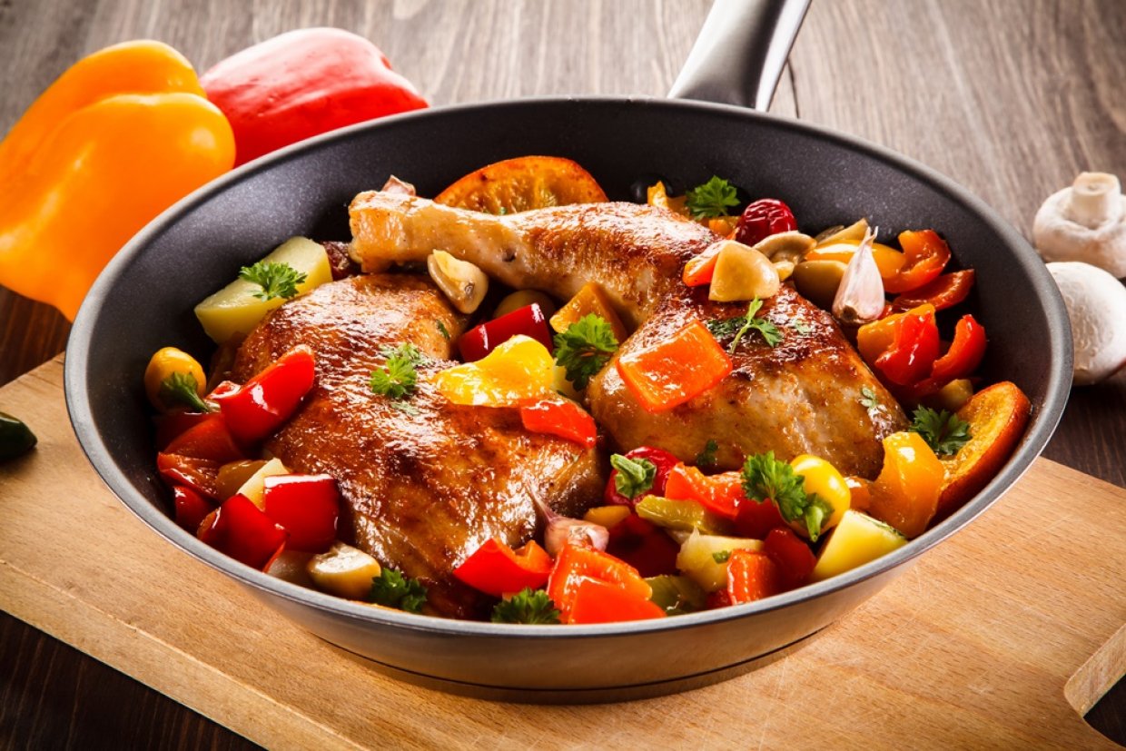 Куриные ножки с болгарским перцем на сковороде Куриные ножки с болгарским перцем на сковороде