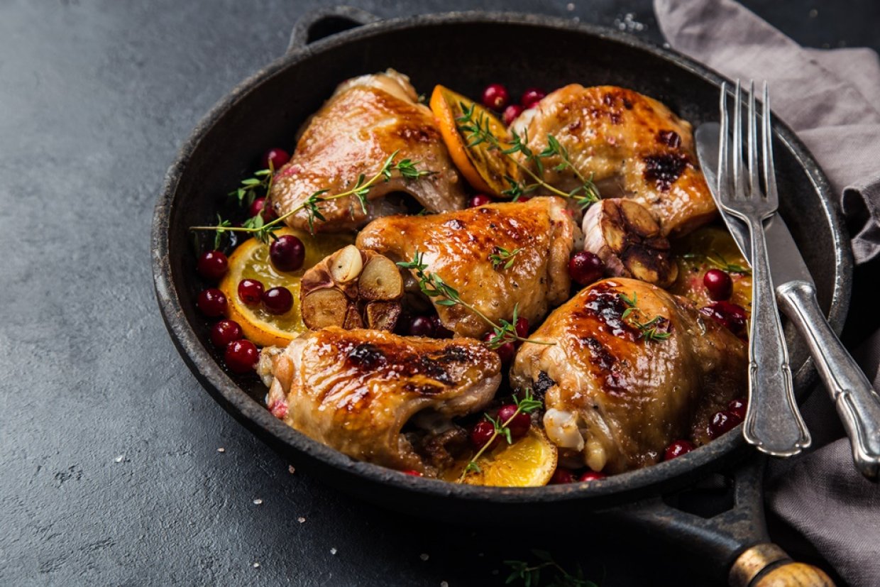 Куриные ножки на сковороде с апельсинами Куриные ножки на сковороде с апельсинами