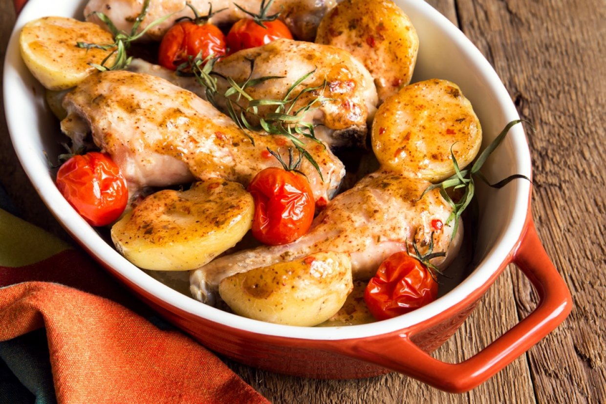 Куриные ножки с картофелем и помидорами в духовке Куриные ножки с картофелем и помидорами в духовке