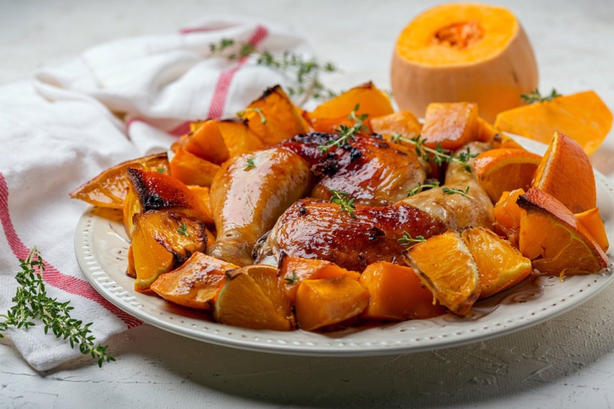 Куриные ножки с тыквой и апельсинами Куриные ножки с тыквой и апельсинами