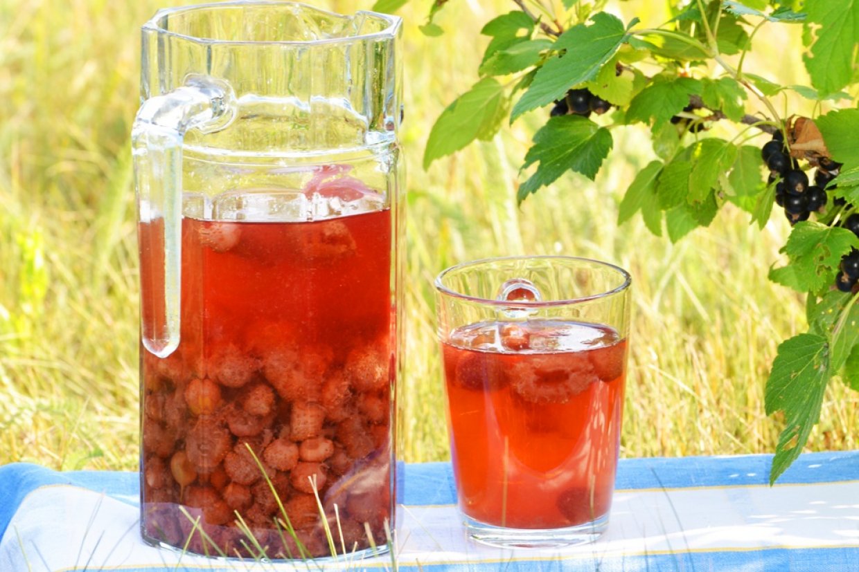 Компот из клубники, земляники и красной смородины
