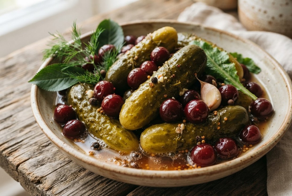 Маринованные огурцы с вишней на зиму