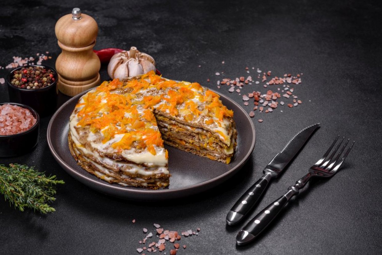 Печеночный торт с кабачками Печеночный торт с кабачками
