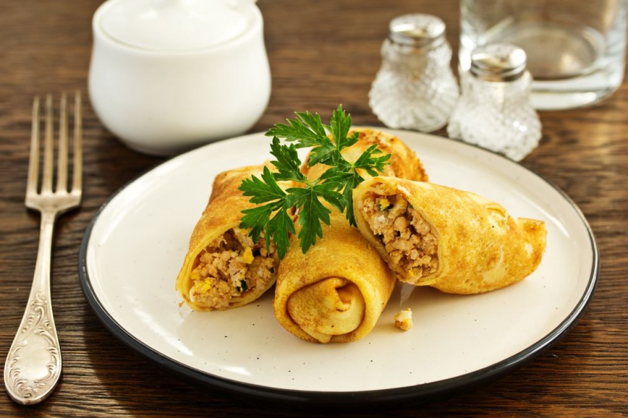 Блины с мясом на кефире Блины с мясом на кефире