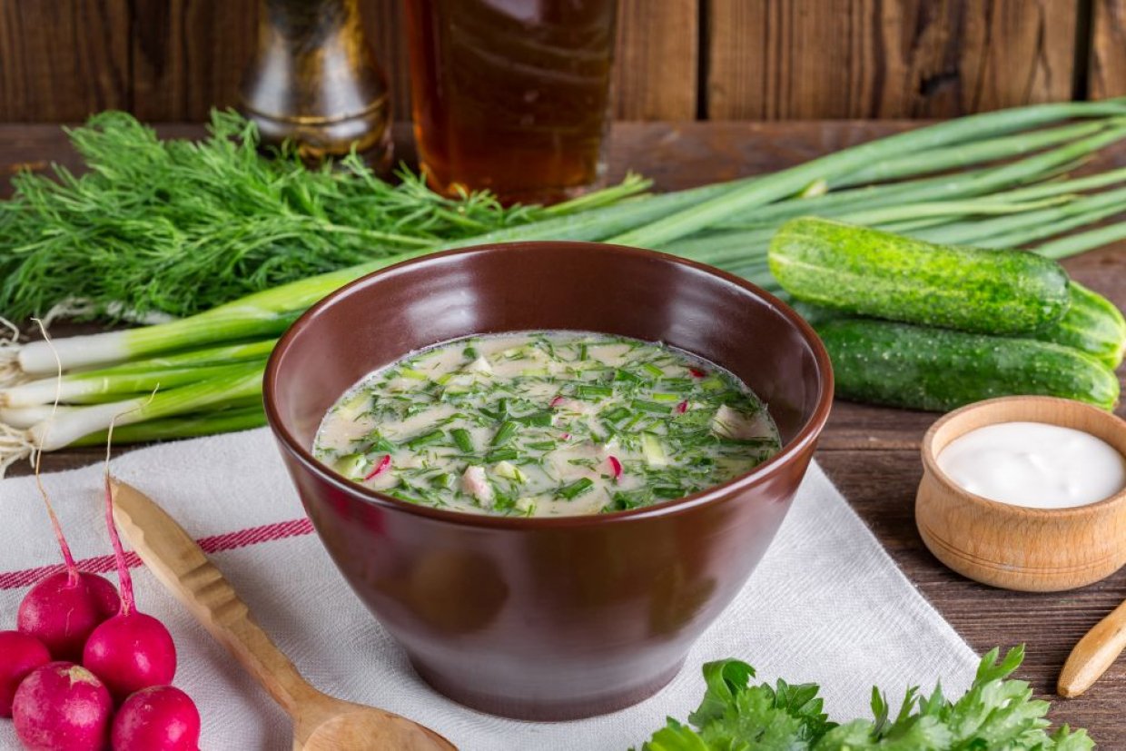 Окрошка с красной рыбой