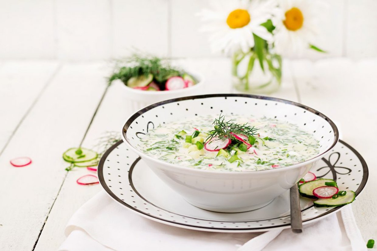 Окрошка с мясом на кефире