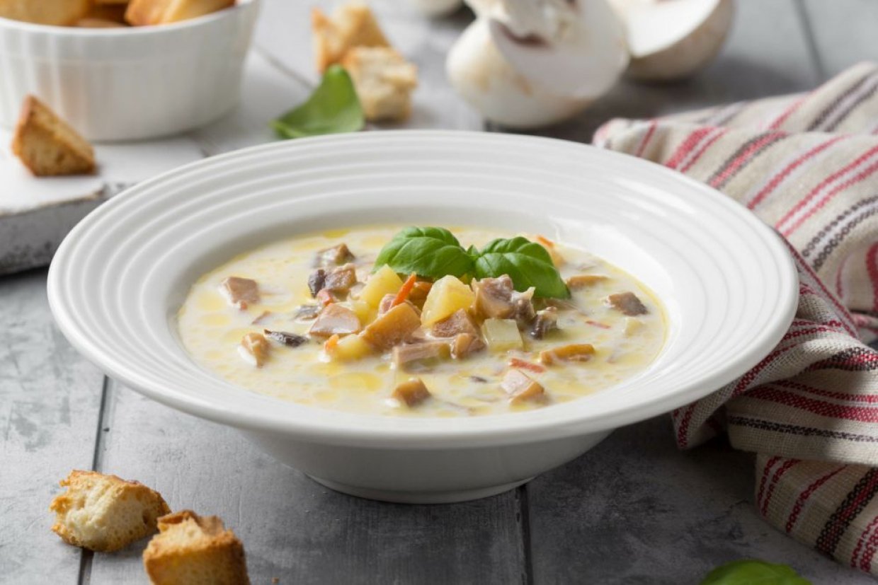 Сырный суп с курицей и грибами Сырный суп с курицей и грибами