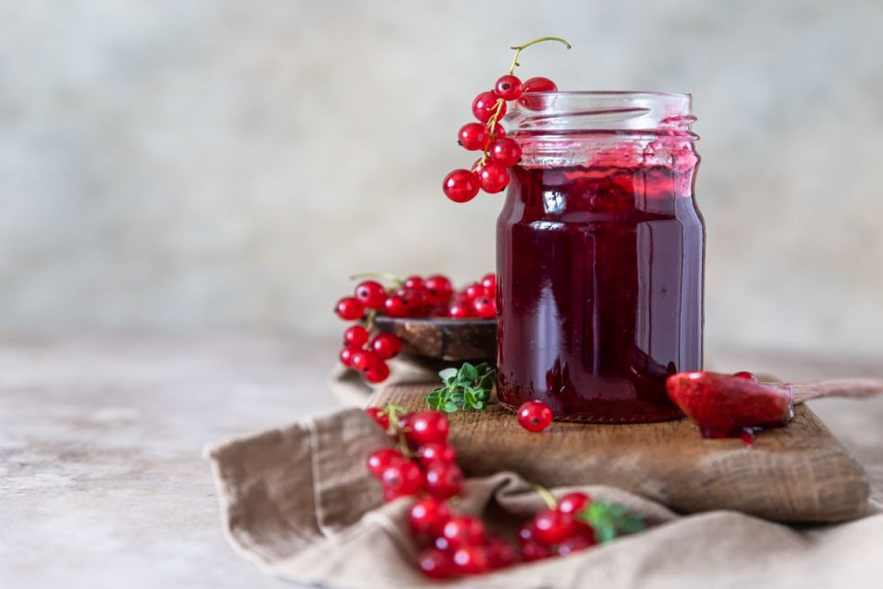 Прозрачное желе из красной смородины с веточками розмарина