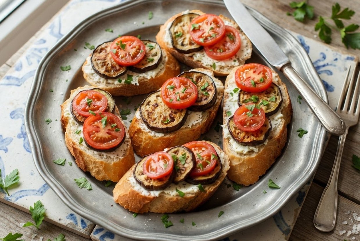 Бутерброды с баклажанами, помидорами и чесноком