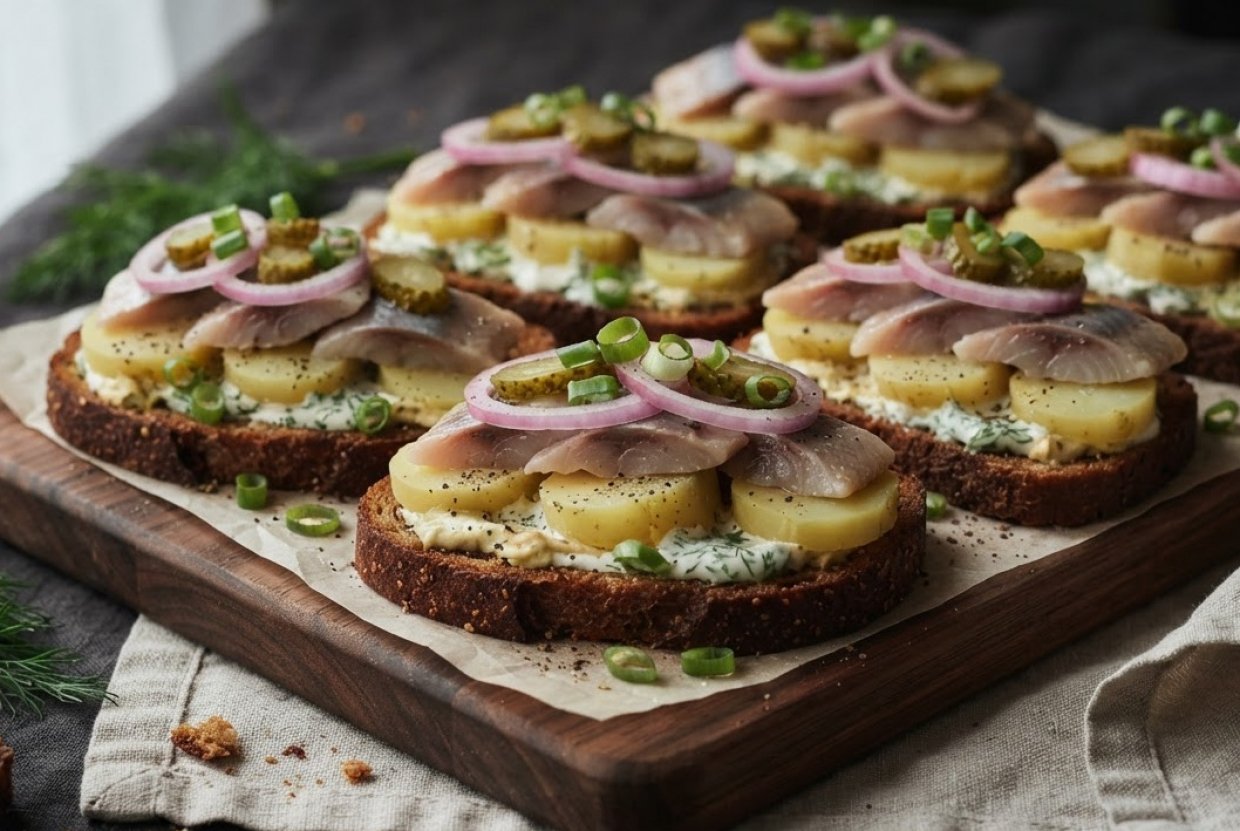 Бутерброды с селедкой и картошкой