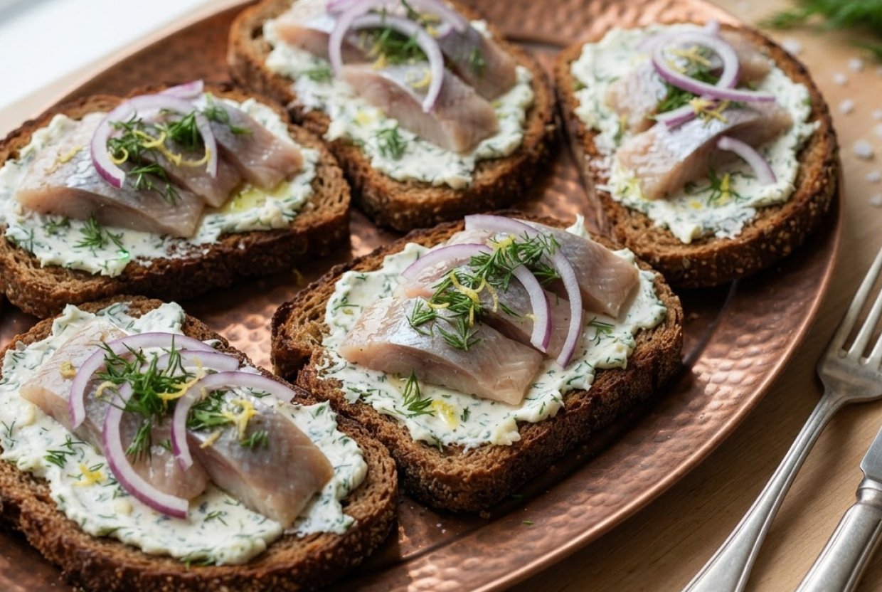 Бутерброды с творожным сыром и селедкой