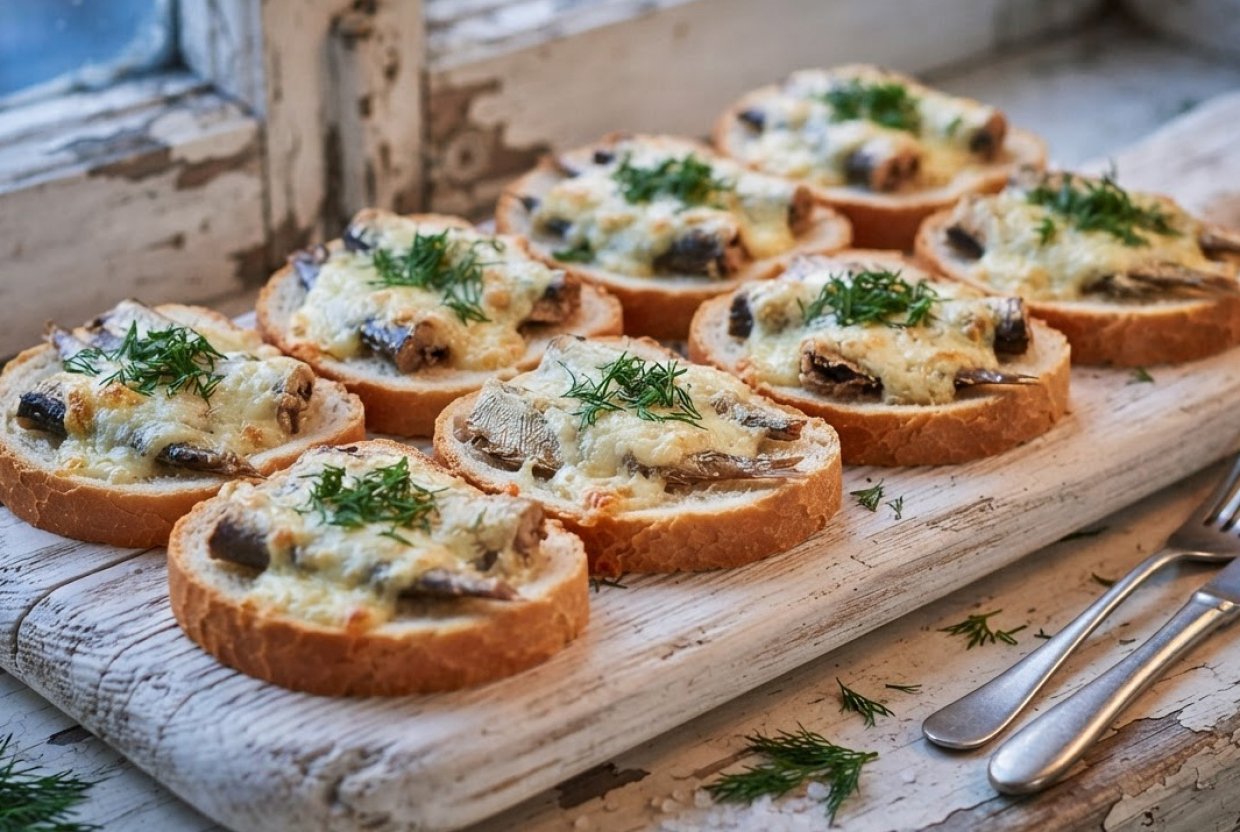 Бутерброды со шпротами и сыром в духовке