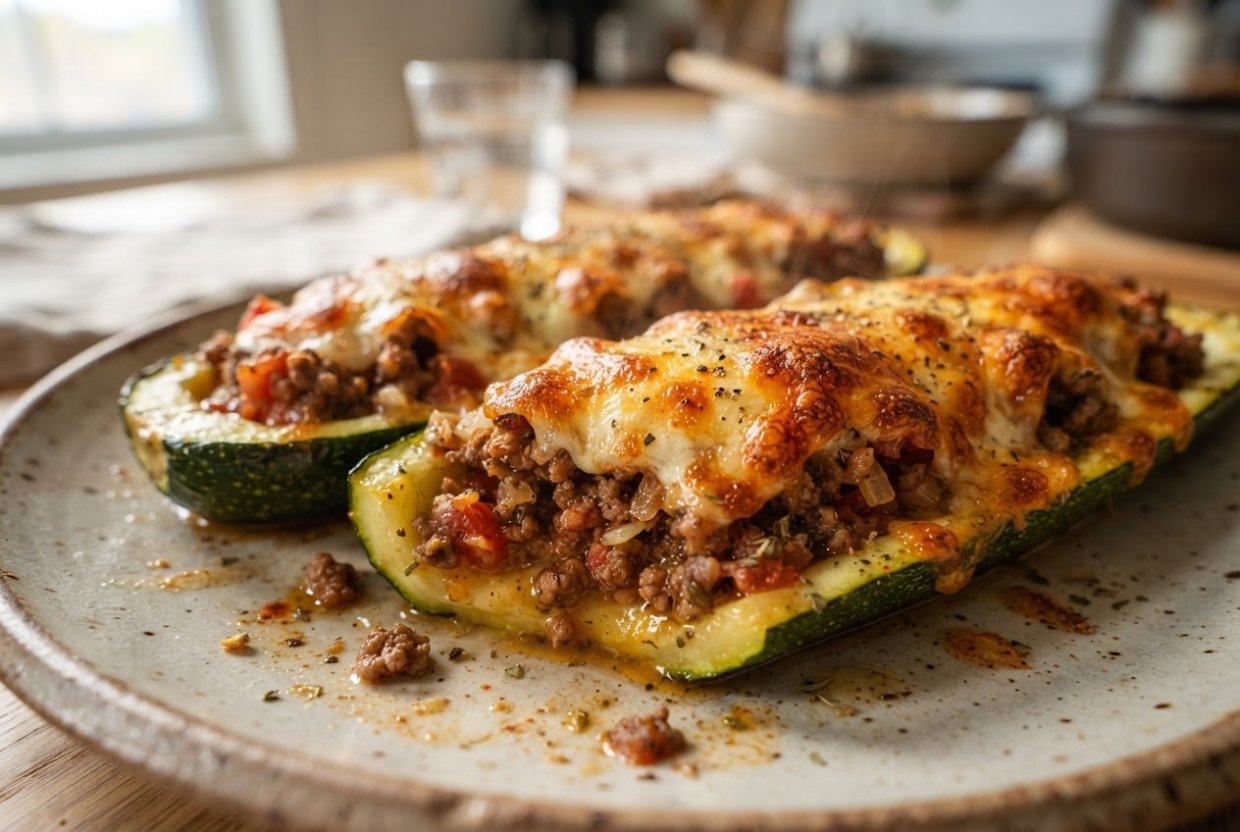 Кабачки с фаршем и сыром в аэрогриле