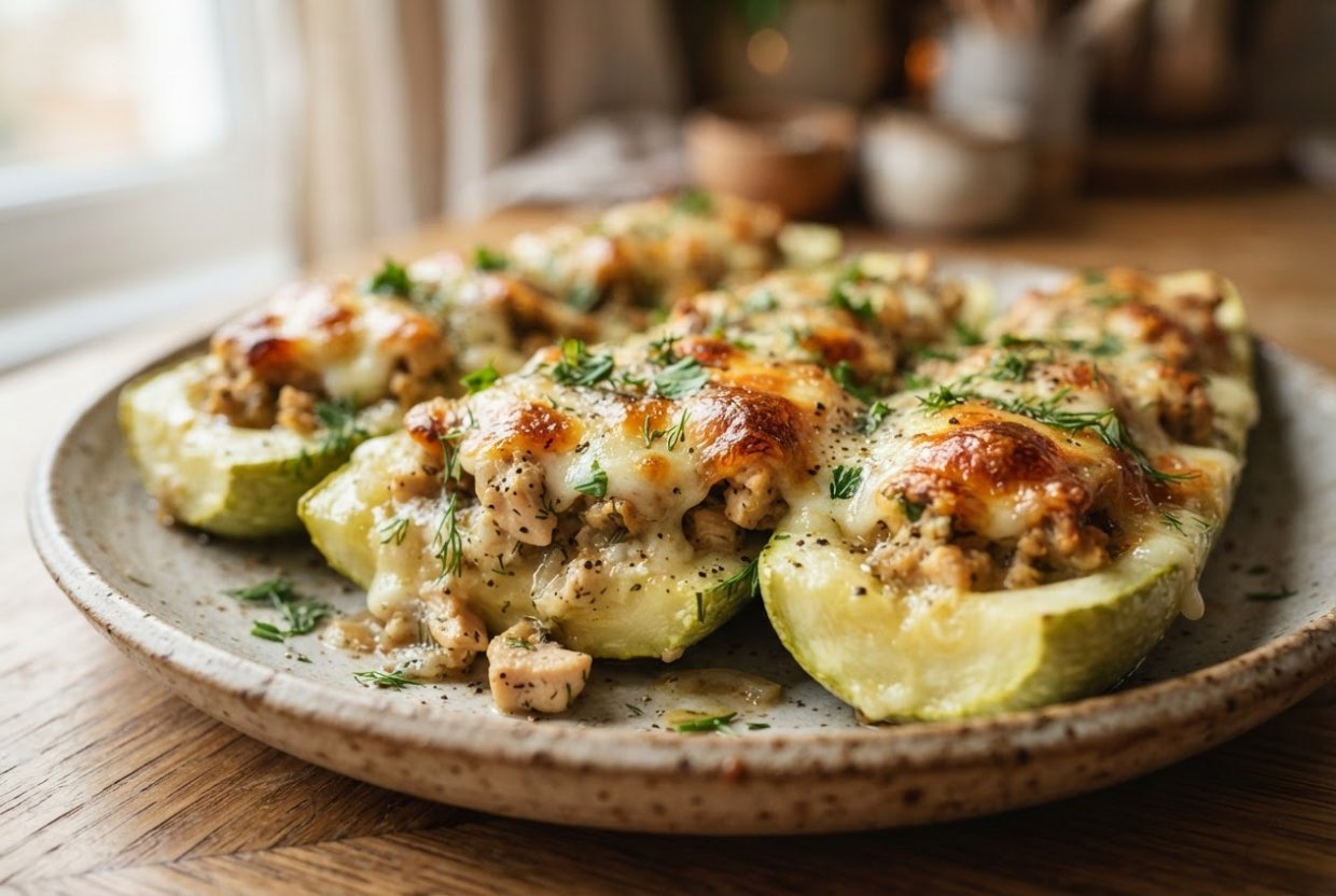 Лодочки из кабачков с курицей в аэрогриле