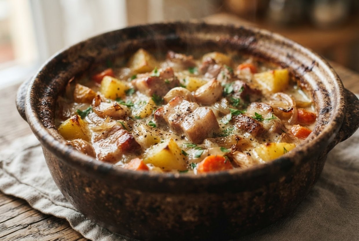 Мясо в горшочках с картошкой в аэрогриле