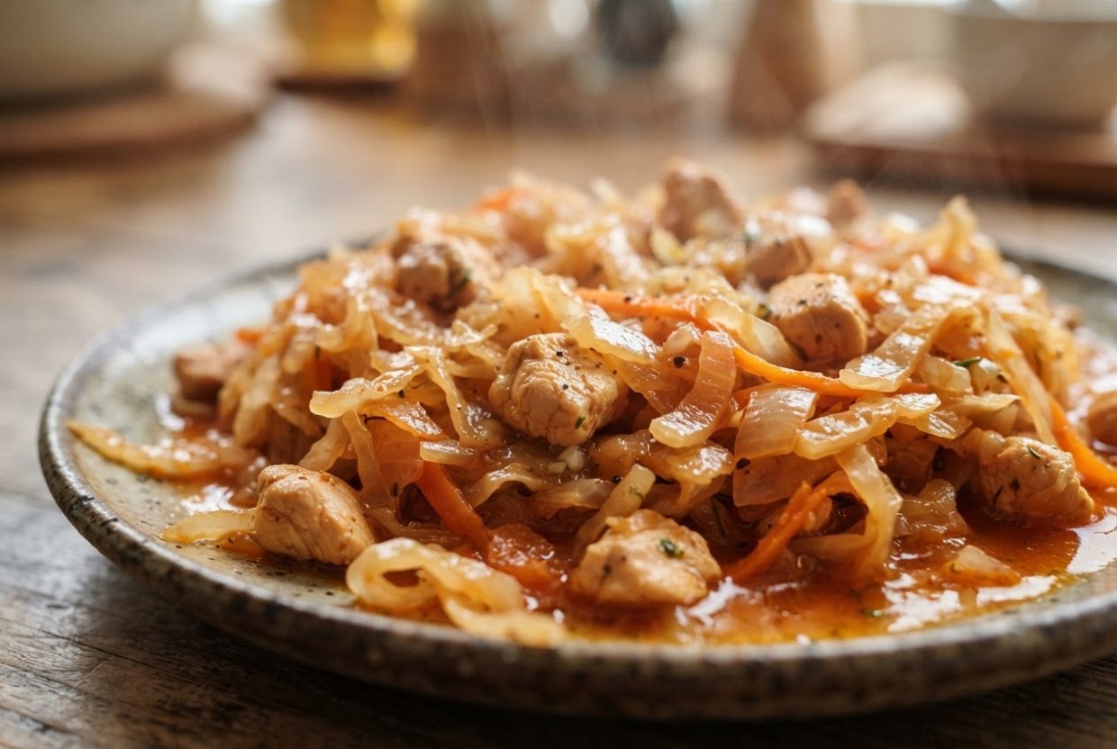 Тушеная капуста с курицей в аэрогриле