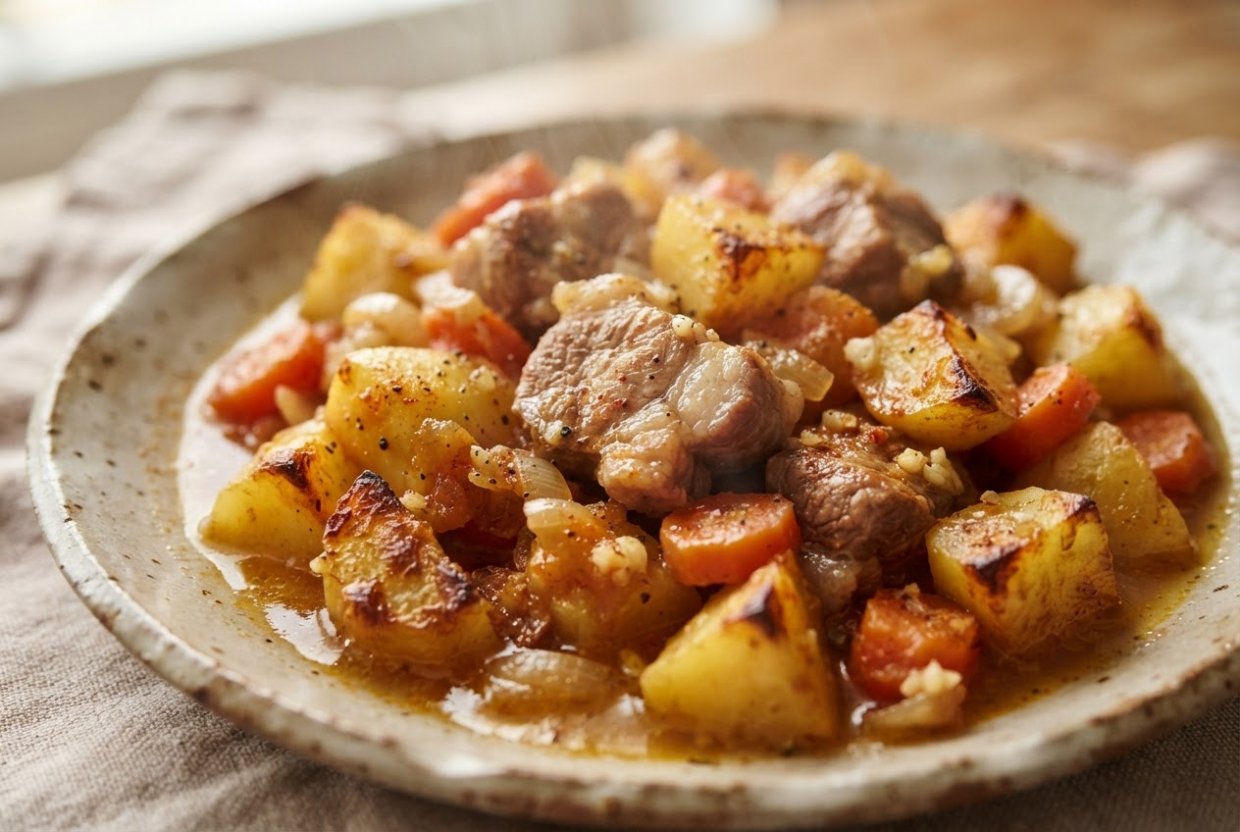 Тушеная картошка с мясом в аэрогриле