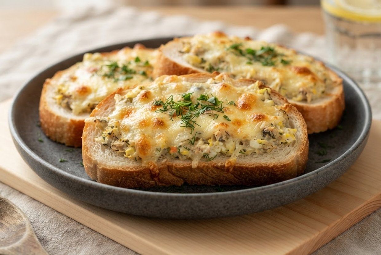 Горячие бутерброды с сайрой, яйцом и сыром в духовке
