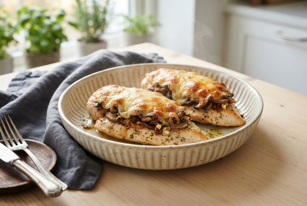 Куриная грудка с грибами и сыром в аэрогриле
