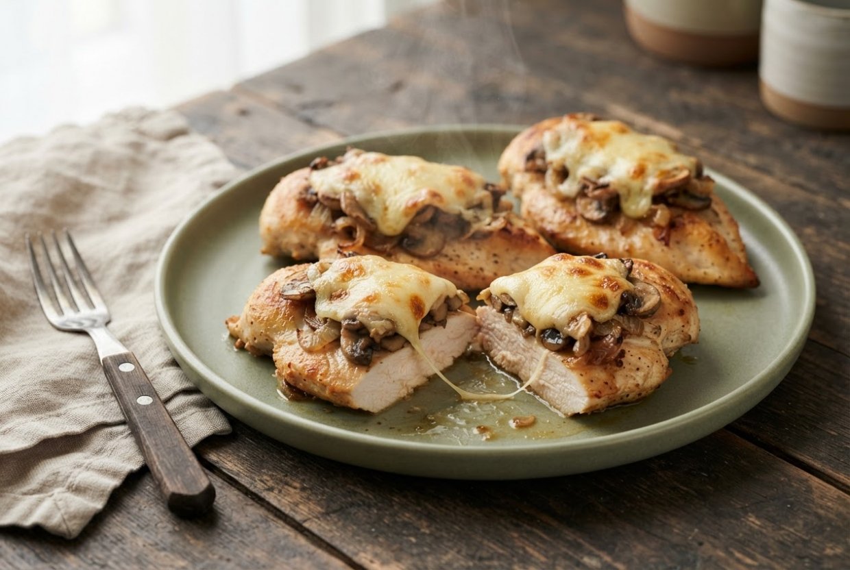 Куриное филе с грибами и сыром в аэрогриле