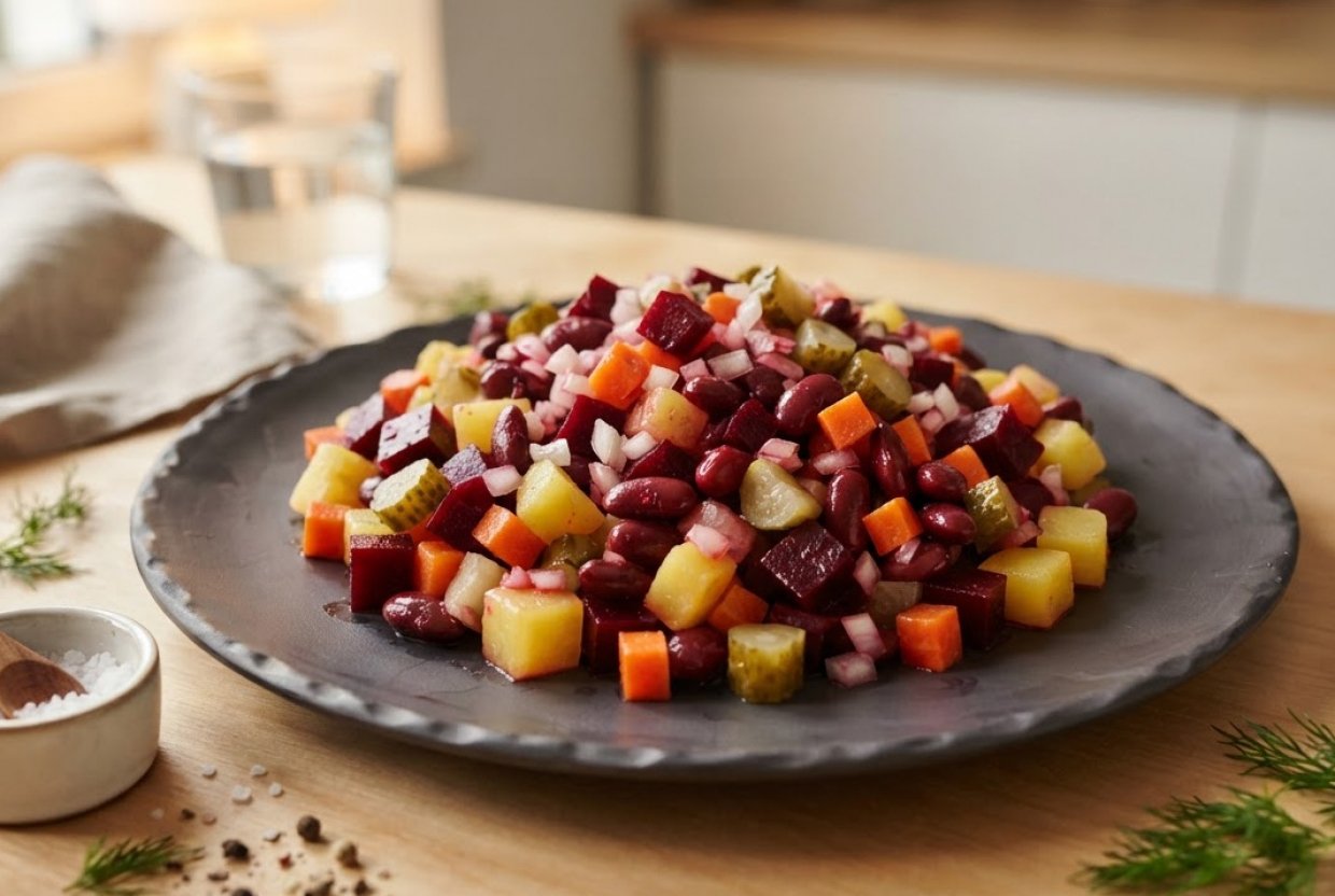 Винегрет классический с фасолью и солеными огурцами