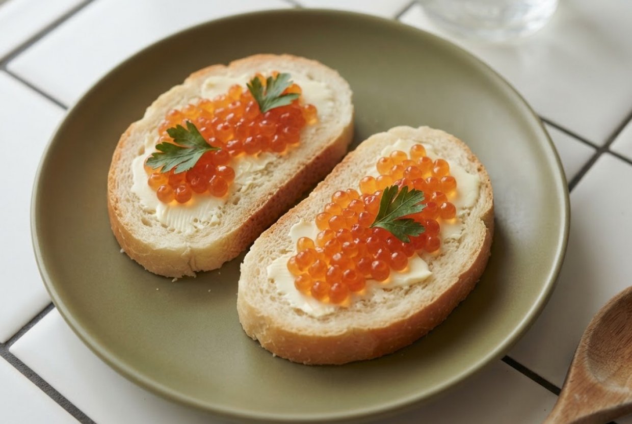 Бутерброд с икрой и маслом
