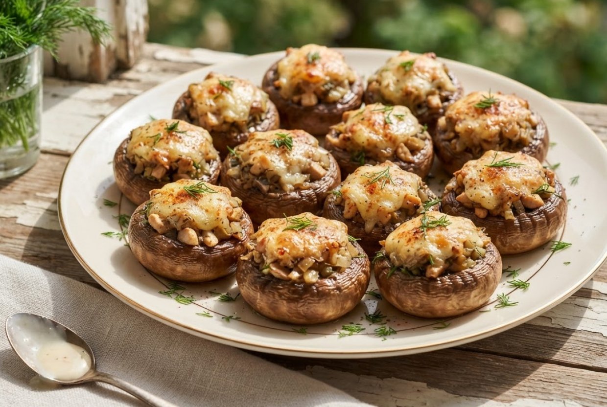 Фаршированные шампиньоны с курицей в аэрогриле