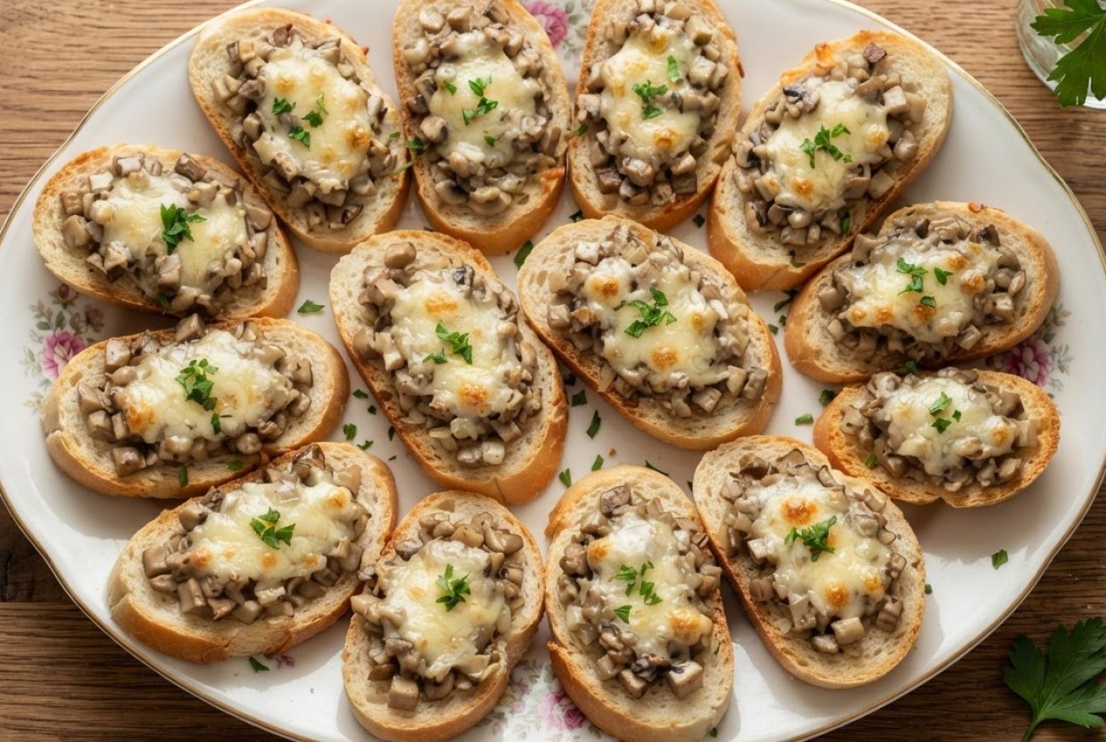 Горячие бутерброды с шампиньонами и сыром в духовке