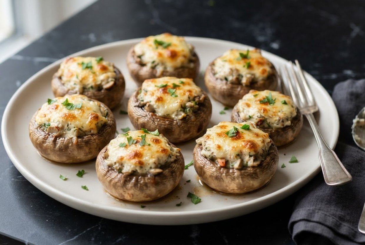 Шампиньоны с чесноком и сыром в аэрогриле